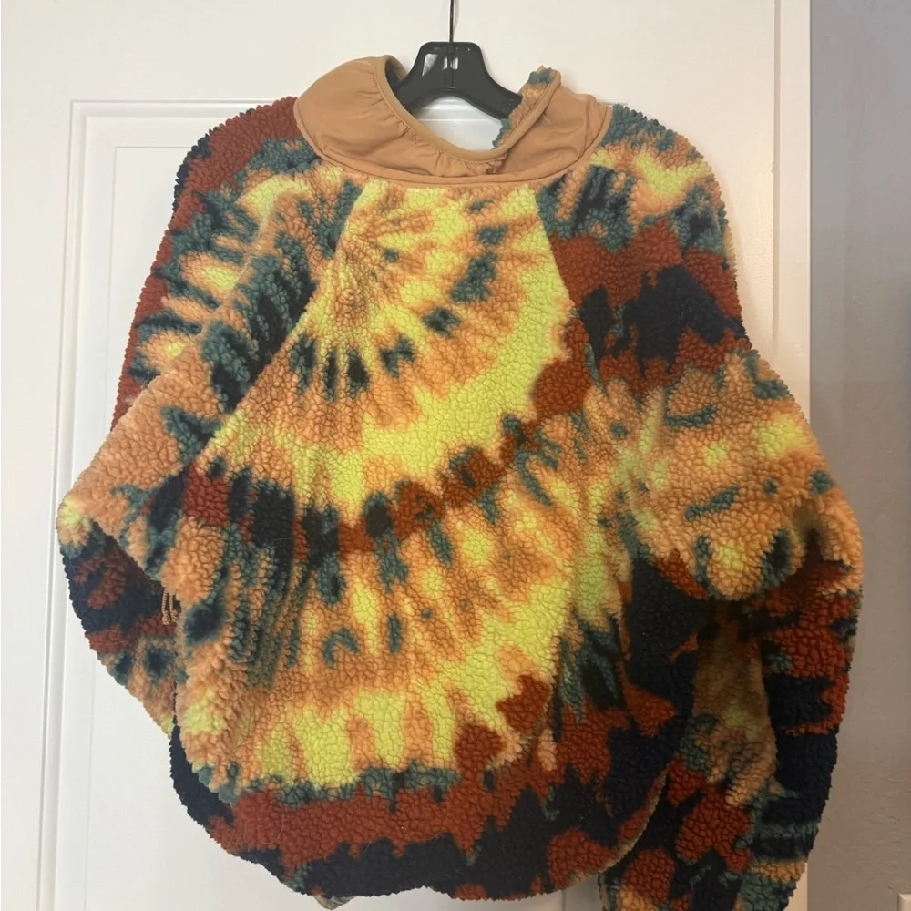 Free People Tie-Dye Sherpa Teddy Jacket in Orange, Yellow, Black, Brown - Picture 4 of 4